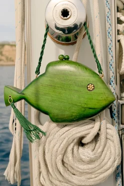 Carvedcarved wooden fish clutch