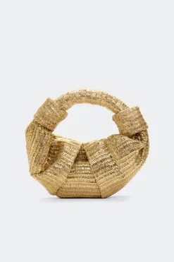 Metallicmetallic raffia lopsy bag